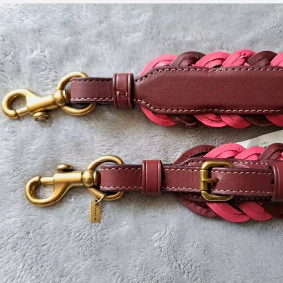 COACH Interchangeable Strap Weaving Confetti Pink Burgundy Braided Brass Leather - Picture 1 of 5
